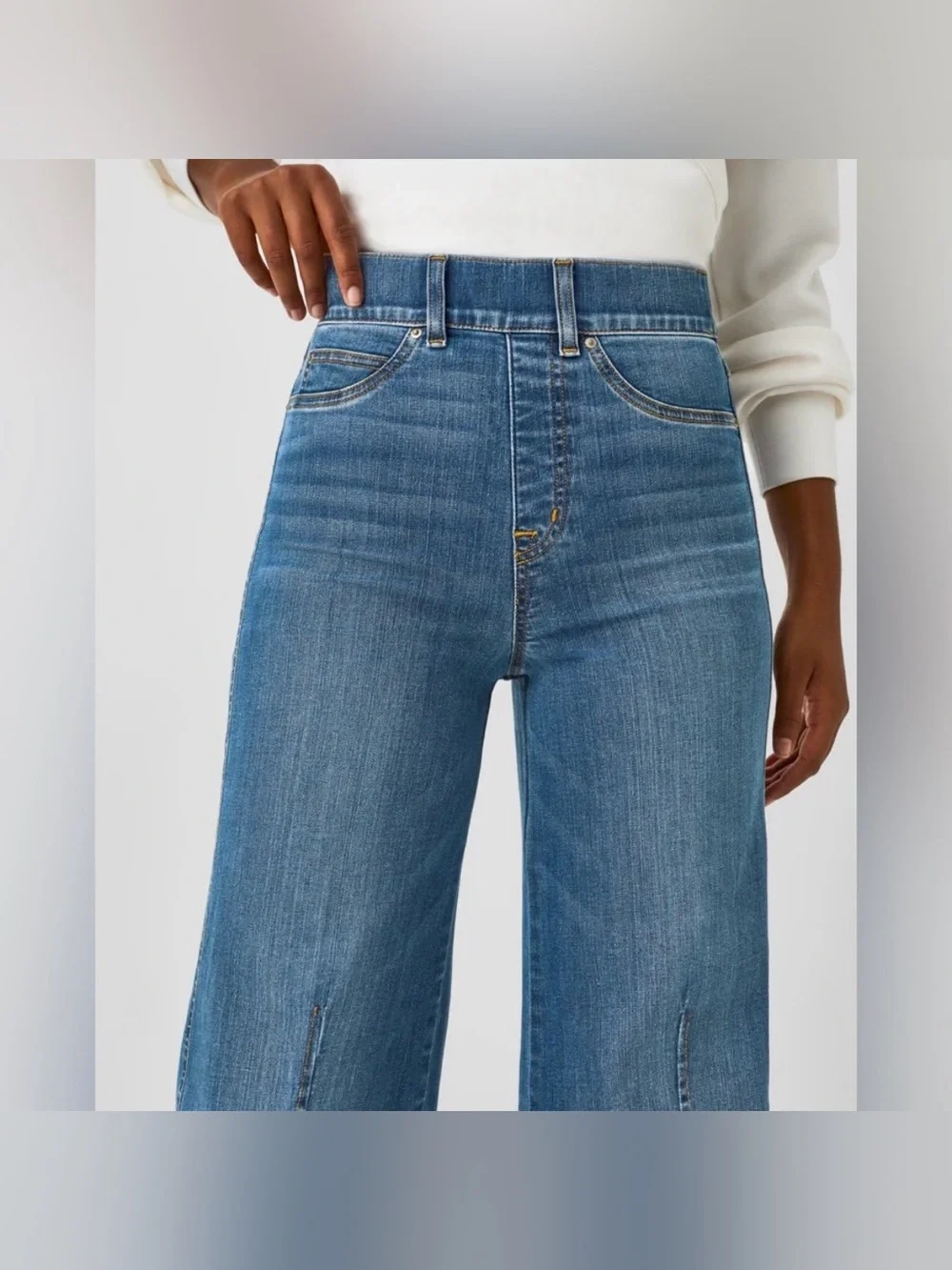 SPANX Seamed Front Wide Leg Denim Vintage Indigo Pull-on Jeans Size L #20407R